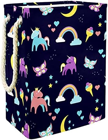 Cute Unicorn Colorful e Rainbow Pattern Laundry Tester com alças grandes cestas dobráveis ​​para lixeira, quarto de crianças,