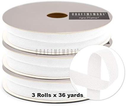 Craftmemore 3/8 polegadas de fita de sarja branca 108 jardas fitas de tecido fitas de aranhas de aranhas