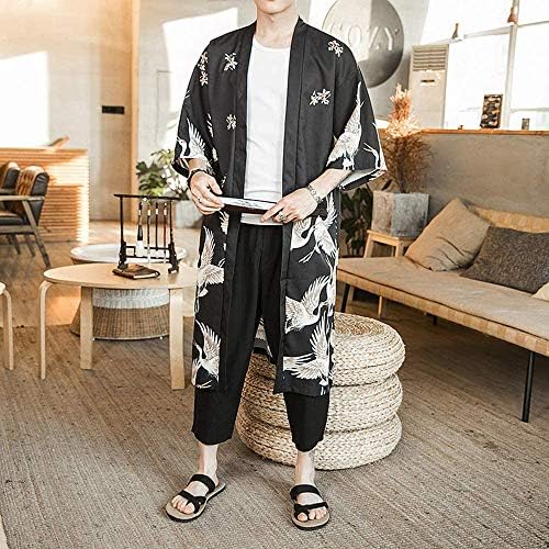 Ambcol Men Japanese Kimono Casal solto yukata Outwear