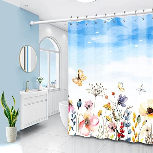Cortinas de chuveiro de planta de 72 polegadas Xlhomo, cortinas de chuveiro floral de tecido para banheiro com 12 ganchos,