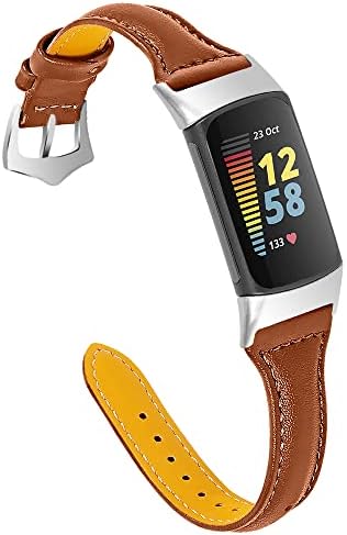Fitturn Watchband Compatível com Fitbit Charge 5 Banda de couro estreita Luxo Luxo Repollo de couro Sport pulseira pulseira de pulseira Mulheres acessórios de banda para cobrança 5 rastreador