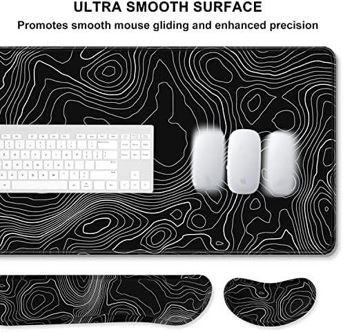 Conjunto de almofadas do mouse de teclado Auhoahsil, xxl grande almofada de mesa+teclado REST+Suporte a almofada de pulso do mouse, espuma de memória ergonômica, 35,5 x 15,7 Mousepad estendida, para escritório e jogo, contorno preto