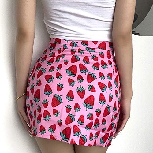 Bola de saia feminina High Slim Printing Girls Strawberry Split Hips Salia de saia da cintura Saias