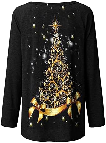 Árvores de Natal Luzes Mulheres Manga Longa Camisas Casuais Pullover tops soltos Blata