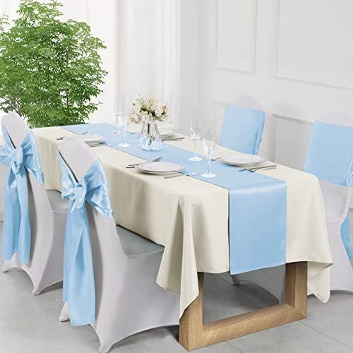 Manyshofu 12pcs cetim Baby Blue Table Runner - 12 x 72 polegadas de tamanho longo, decoração de corredor de mesa de festas Decorações