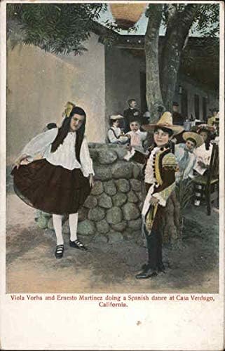 Viola Vorha e Ernesto Martinez fazendo uma dança espanhola na Casa Verdugo CA Original Antique Postcard