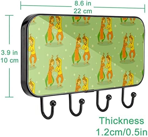 Cartoon Bollywood Dance Print Rack Mount Rack Mount, entrada de casaco com 4 conexão para o chapéu de casaco Toalha Rúsicas