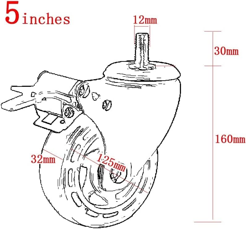 Rodízios giratórios giro Casters fios M12 Cutters de móveis 3 4 5 Rodas de mamona para serviço pesado 360kg-480kg PU silencioso com giro giratório de freio para rodapé de transporte industrial (cor: laranja, tamanho, tamanho