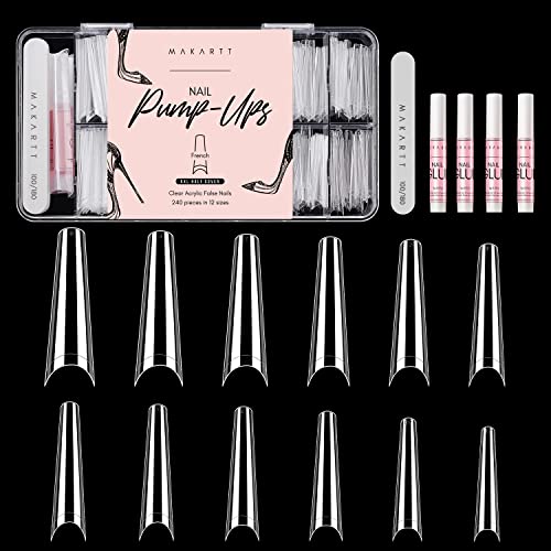 Makartt 240pcs Dicas de unhas de gel Mergulhe as extensões de unhas Pressione mais longa no kit de unhas transparente