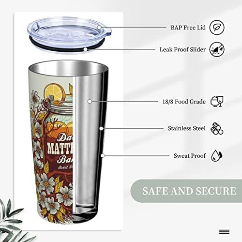 Damayong American Dave Rock Band Matthews Canecas de aço inoxidável Copo de café Thermons 20oz Tumblers Garrafa de água com tampa e vazamento de vazamento branco