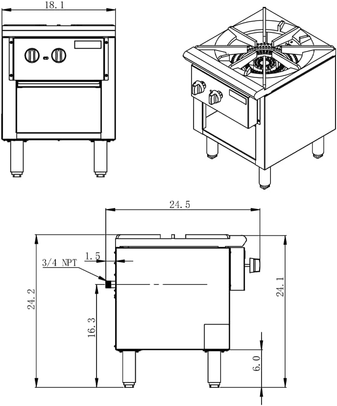 Eruptta Commercial Stock Pot fogão de 3 anéis de 3 anéis pesados ​​queimador de ferro fundido Total BTU 90.000 fogão de trabalho,