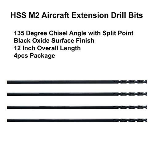 Maxool 1/8 x12 4pcs idêntica Extensão de aeronaves Extensão HSS M2 Extra Long Long Twist Bits hastes retas Totalmente moído preto; ACF02B12R08P4