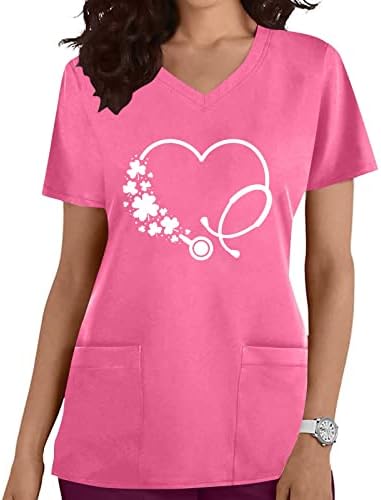 Garotas adolescentes Trabalho esfregar blusas uniformes de manga curta vneck spandex floral love gráfico de verão em blusas