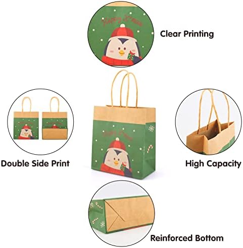 Joyin 32 PCs Christmas Kraft Presente Sacos com 8 Projetos Impressões de Natal, Papel de Férias de Natal sacolas de Goody, sacos de
