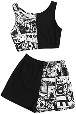 OyoAngeLan's Girl's 2 peças roupas colorblock scoop tanque de pescoço e shorts de trilhas