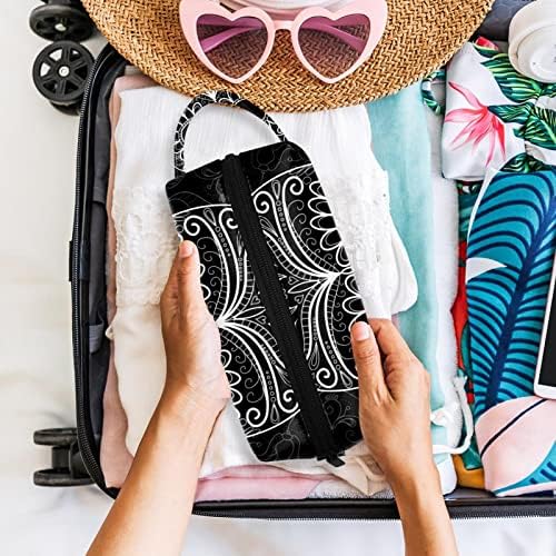 Bolsa de maquiagem de viagem sacos de maquiagem de bolsas de higieness à prova d'água para mulheres e meninas, crânio branco preto