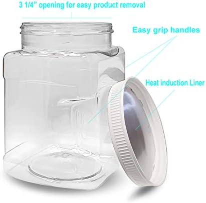 LJDEALS 32 oz recipientes de armazenamento de plástico transparente Jarros com tampas, pacote de 4, alças fáceis, sem bPA, alimentos seguros, feitos nos EUA