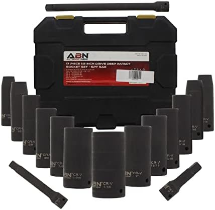 ABN IMPACT Socket Set - 17 peças de 1/2 polegada de profundidade de impacto e barras de extensão, conjunto de soquetes