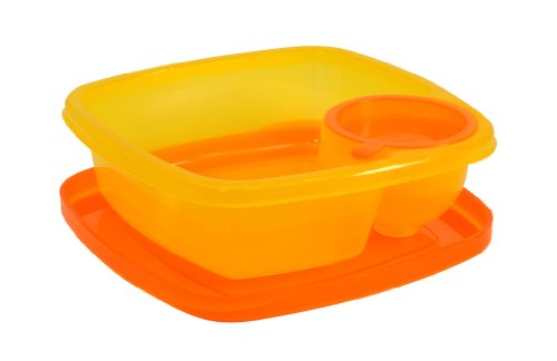 Compac Dê um mergulhe 2 o compartimento do compartimento amarelo laranja lateral ou recipiente de lanche ou lanche para o movimento, lava-louças e cofre de microondas