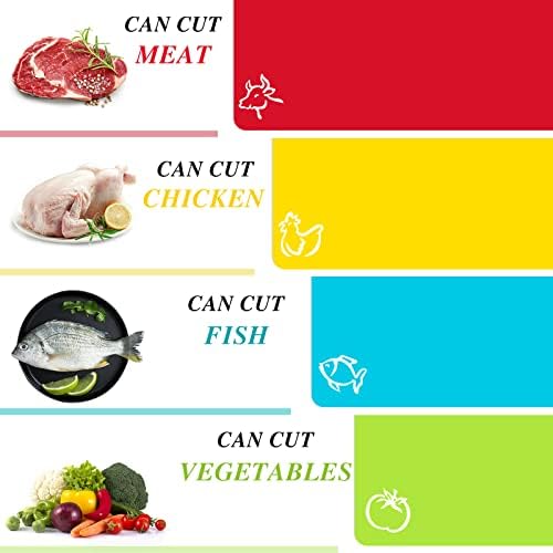Placas de corte de Elyum, tapete de corte colorido Placa de corte plástica flexível Placa de corte com ícones de alimentos, lava -louças de lava -louças de corte para carne de cozinha e vegetais