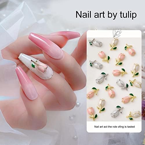 10pcs unhas florais strass de unhas tridimensionais Luz de luxo de metal ornamentos de unhas DIY Decoração de manicure em forma de tulipas