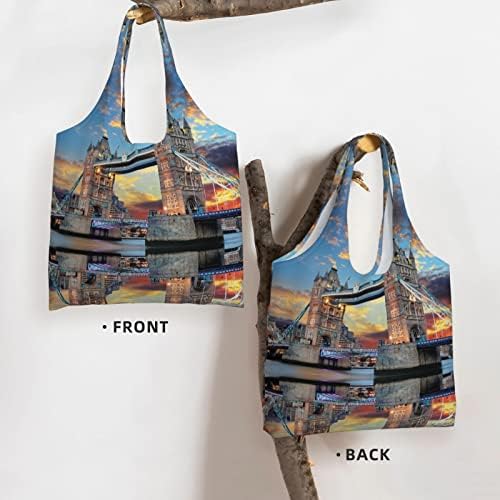 Ognot Tower Bridge in London Print Canvas Sacos, bolsa de ombro reutilizável, bolso por sacos de ombro para mulheres compras