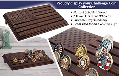 Teslyar 6 linhas Desafio militar Coins Stand Display Rack de madeira Exército Coleta Casa Display Caso de madeira Pranda de madeira,