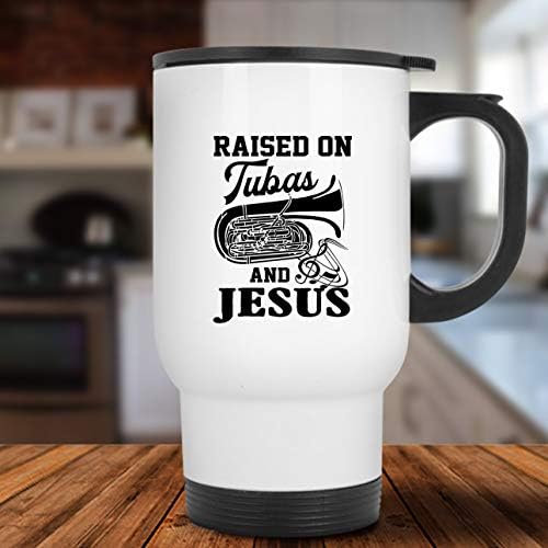 Criado em tubas e jesus de viagem, caneca de viagem, caneca de aço