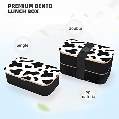 Ykklima Cowide Milk Cow Print Bento lancheira para crianças adultas, utensílios de tampa de madeira à prova de alimentos de 2 camadas de refeição de refeição