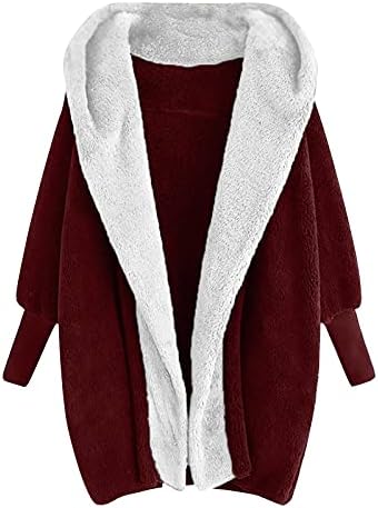 Moda de moda feminina de feminina bloqueada com capuz com casaco de lã solto cardigan