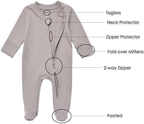 Aabablexema Organic Cotton Baby Footie Pijamas com luxadeiras Recém -nascidas Zip Onesie Sleeper