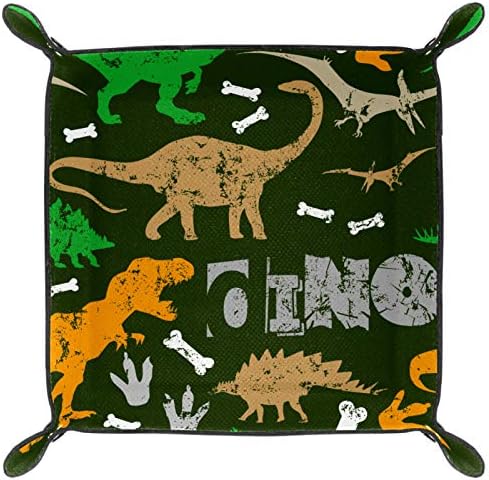 Pegada de dinossauros Green Catchall bandeja, bandeja de manobrista de couro, organizador de mesa para judeus para chave, telefone, moeda, carteira, fone de ouvido, relógios, uso de escritório/casa