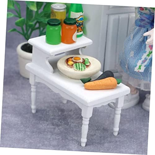 Toyvian 1pc White Dupa Camada Tabela de Tea Tabela Mini Cafeé Decoração Vintage Decoração Playset Acessórios Tabela de Tea Tabela Adornamento Tabela de Chá Ornamento Mini casas Ornamento