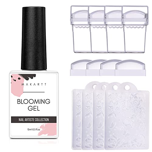 MAKARTT GEL DE BLOOMING CLARO 15ML UV LED MOMELAR PACHOR DE POLISÃO DE AGRESSÃO DE AGRAÇÃO COM KIT DE STAMPER DE REIMENTO