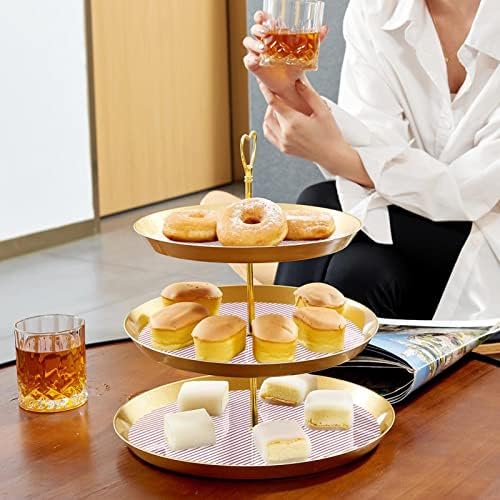 Dragonbtu 3 Cupcake Stand com Rod Gold Rod Plástico Camada de sobremesa Tower Torre Red Stripe Frut