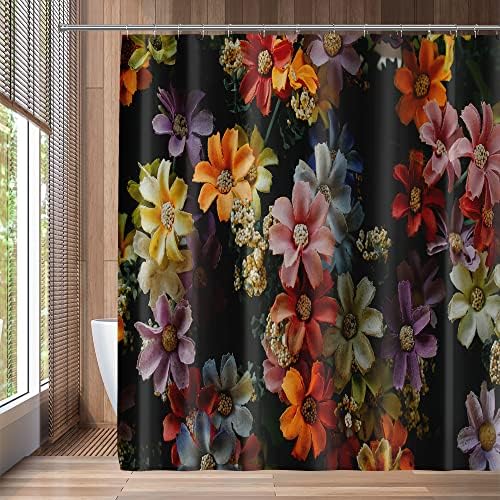 Cortina de chuveiro floral preto qzjdx para o banheiro flores de flores silvestres decoração cortinas de banho de tecido 70x70 polegadas