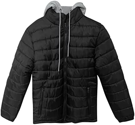 FSAHJKEE Black Puffer Jacket Men, Down Casats Appelação Manga comprida Casacos de inverno Casual espessos jaquetas