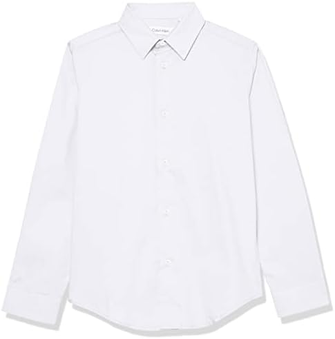 Camisa de vestido de manga longa e fit de meninos de Calvin Klein, estilo com punhos abotoados e bainha de camisa