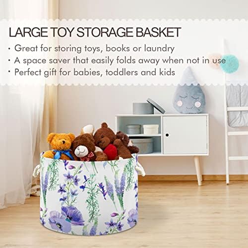 Cesto de armazenamento grande de alaza para brinquedos lavanda roxa papoula redonda cesto cesto de bebê cesto cesto