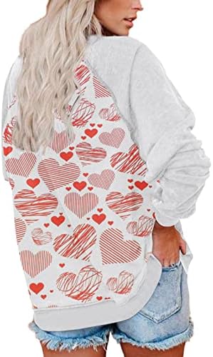 Sweatshirts Tops for Women Dia dos Namorados Adoro Pullover Impresso com Manga Longa Crewneck Festival Tunic Camisetas