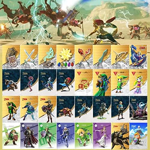 32pcs Legend of Zelda Amiibo Card, Zelda Mini NFC Tags Card Full Collection, compatível com Switch, Switch Lite, Wii U e novos sistemas 3DS