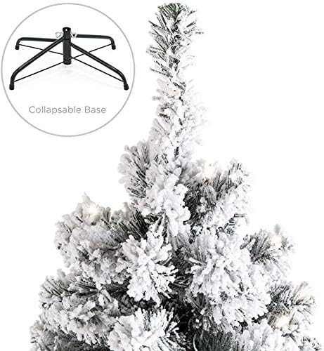 Topyl 6ft Premium Flocked Snow Christmas Tree, Árvore de Natal Unida articulada com suporte de metal, dicas de galhos de PVC ecológicos