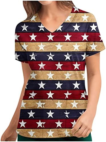 Mulheres no ombro frio verão top top flag gráfico impressão gráfica manga curta blusa de camiseta solta 4 de julho camisa patriótica