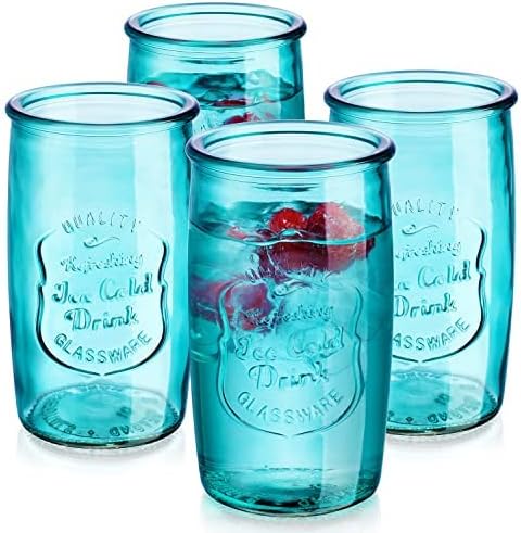 Vicados de bola alta do Glaver Conjunto de 4-20 onças de óculos de bebidas azuis artísticas-copos vintage com logotipo