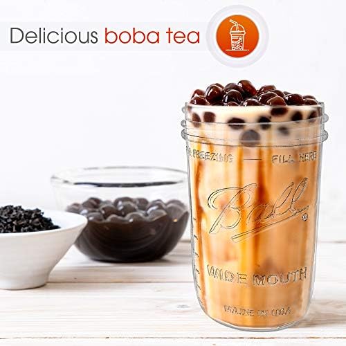 Boba boba reutilizável chá e xícaras de smoothie - 2 vidro de boca largura 16 onças de pedreiros com tampas de bambu - 2