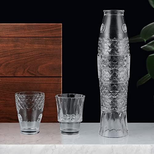 Mdluu Fish Design copos de copos, copos de bebida empilhável, copos de bebidas de vidro colorido, copo náutico para presente, conjunto de 4