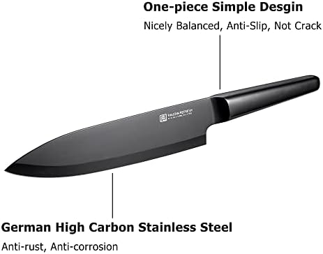 Faca de Chef Paudin, faca de cozinha ultra -nítida de 8 polegadas com alça oca leve, aço inoxidável alemão de alto carbono, faca preta