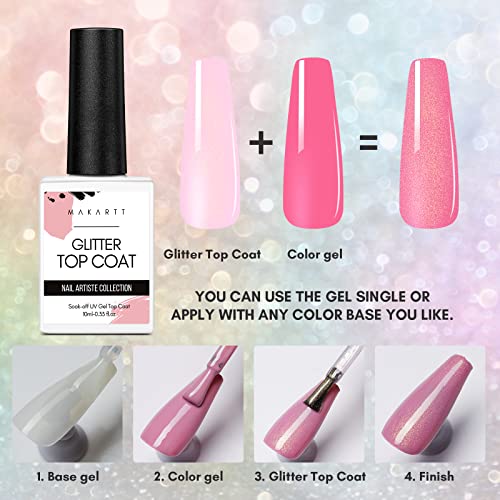 Makartt Glitter Gel Top Coat Bundle 10ml com 500 PCs Lint Free Ugel Wipes