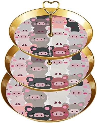 Dragonbtu 3 Cupcake Stand com Rod Gold Rod Plastic Triered Tower Tower Pig Animal