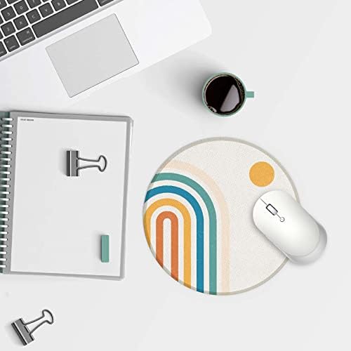 BOHO Abstract Sun Rainbow Raunha Pequena Mouse Pad 7,9 x 7,9 polegadas, Mousepad de pano redondo lavável para laptop de escritório,